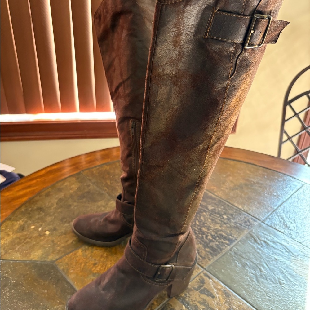 Candie's Brown Over the Knee Boots with Buckle Details